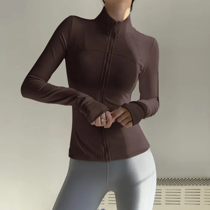 Veste yoga femme zippée marron café protection UV