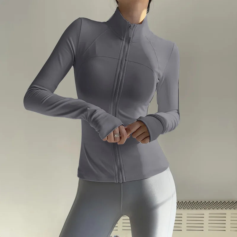 Veste yoga femme zippée gris cendré séchage rapide
