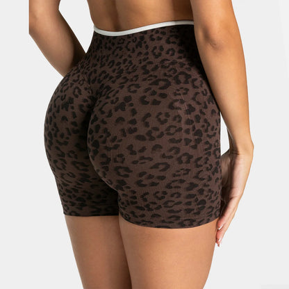 Yoga shorts léopard femme taille haute marron vue de derrière push up