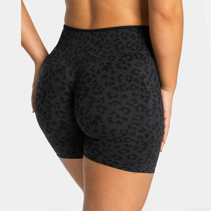 Yoga shorts léopard femme taille haute noir vue de derrière push up