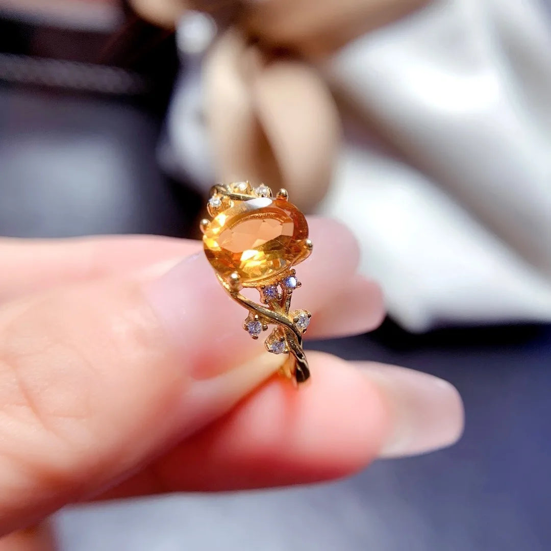 Bague citrine femme zircons argent sterling 925 plaqué or