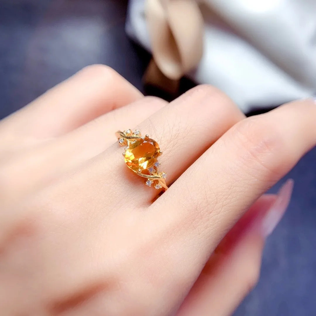 Bague citrine femme zircons argent sterling 925 plaqué or