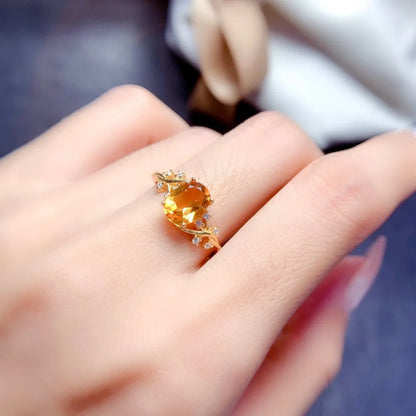 Bague citrine femme zircons argent sterling 925 plaqué or