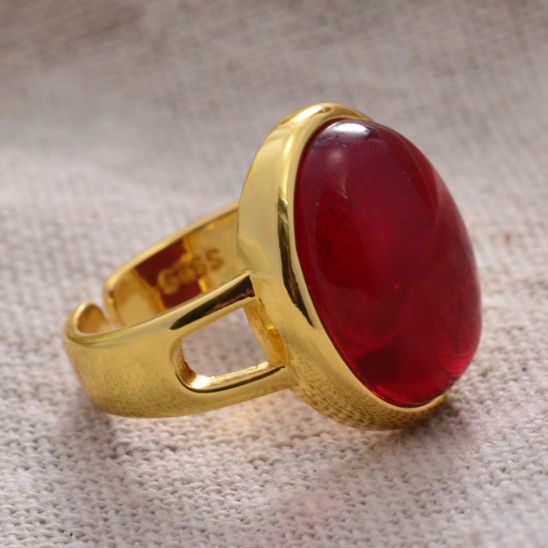 bague acier inoxydable doré ovale ajustable agate rouge 