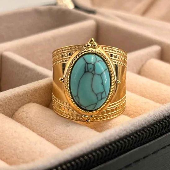 bague acier inoxydable doré turquoise