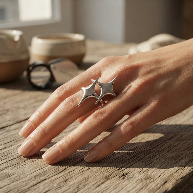 Bague acier inoxydable étoile argentée