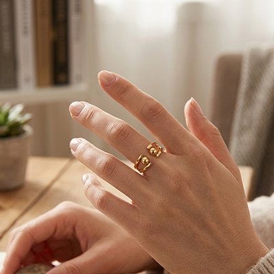 Bague anti stress dorée ajustable perles dorées