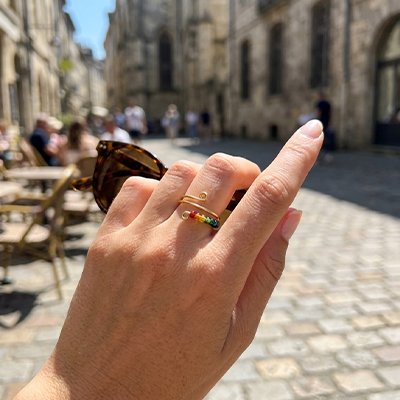 Bague anti stress dorées femme perles colorées apaisantes yoga