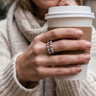 Bague anti stress femme café billes rotative