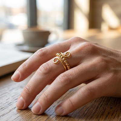 Bague anti stress femme dorée billes rotatives relaxantes
