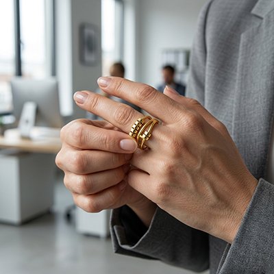 Bague anti stress femme dorées perles rotatives apaisantes