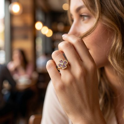 Bague anti stress femme fleur rotative élégante