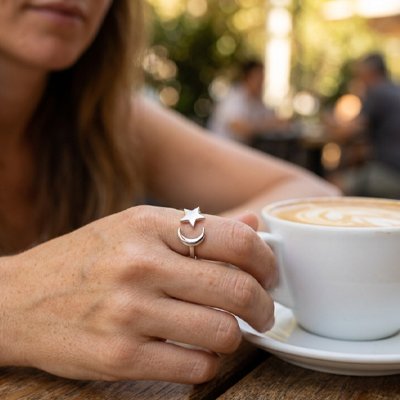 Bague anti stress femme lune soleil