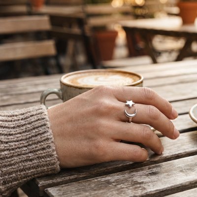 Bague anti stress femme lune soleil