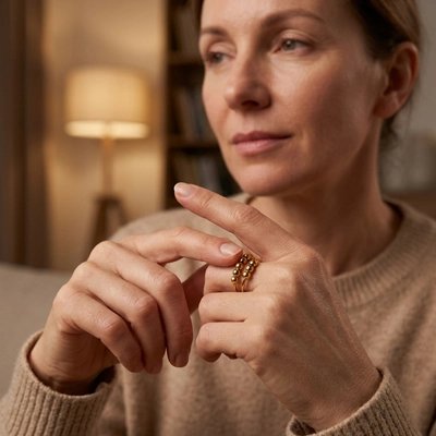 Bague anti stress femme perles rotatives dorée