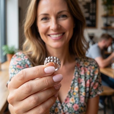 Bague anti stress femme souriante billes rotatives 