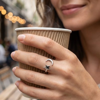 Bague anti stress femme souriante lune soleil