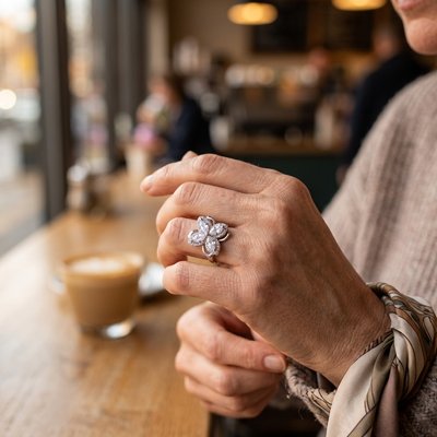 Bague anti stress rotative design floral scintillant