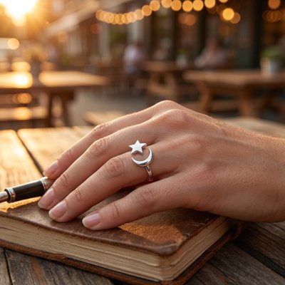 Bague anti stress soleil lune femme