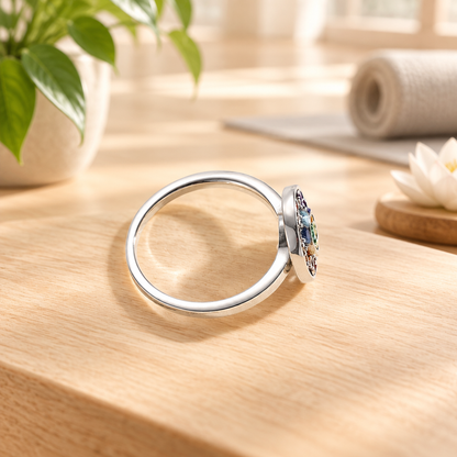 Bague chakras dans un studio de yoga zen lumineux