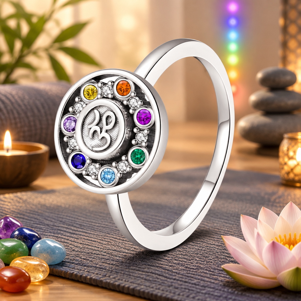 Bague chakras sur un fond yoga zen 
