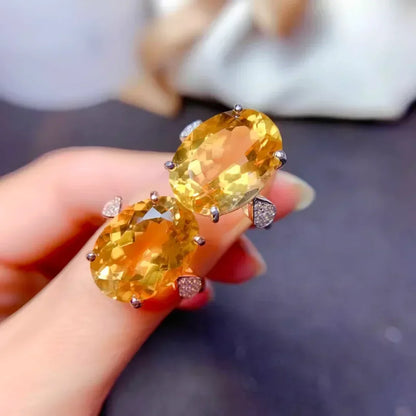 Bague citrine en argent sterling 925 plaqué or ou platine zircons