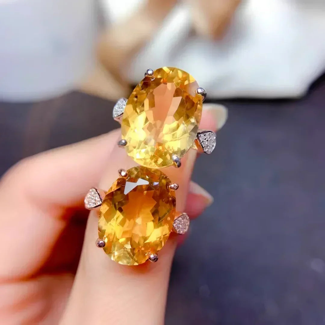 Bague citrine en argent sterling 925 plaqué or ou platine zircons