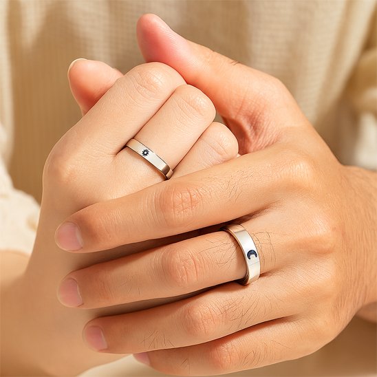 Bague couple acier inoxydable lune soleil