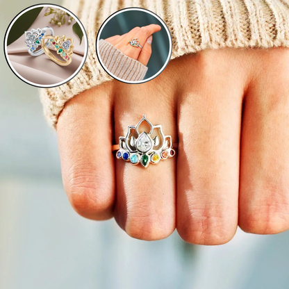 Bague fleur de lotus 7 chakras acier inoxydable or ou argenté