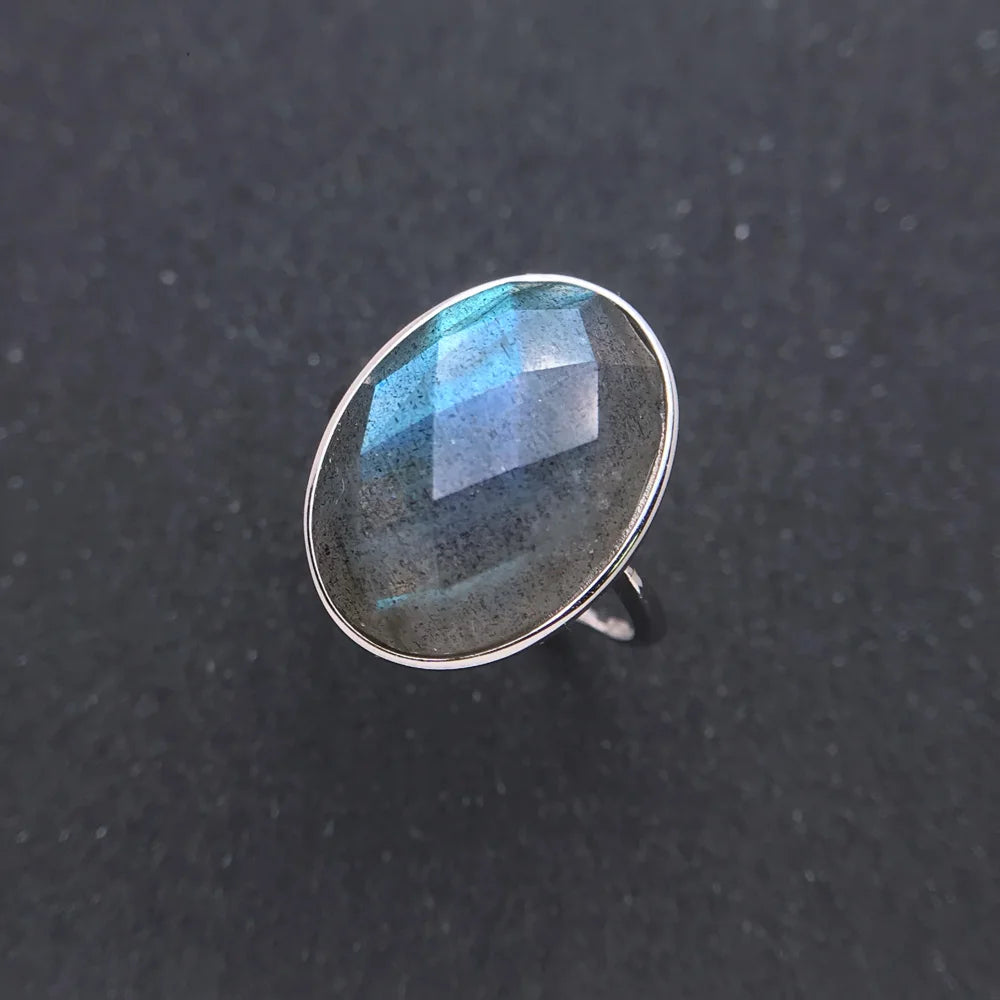 Bague energetique labradorite pierre naturelle ovale argent sterling 925