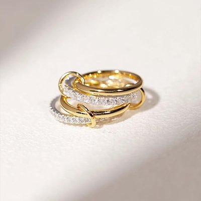 Bague femme 3 anneaux acier inoxydable doré zircons