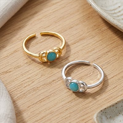Bague femme acier inoxydable or ou argent pierre bleu