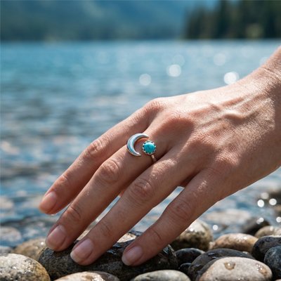 Bague femme au bord d'un lac