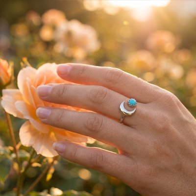 Bague femme croissant de lune pierre naturelle