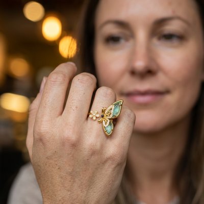 Bague femme papillon zircons colorés