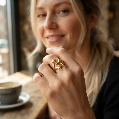 Bague femme souriante acier inoxydable doré étoile