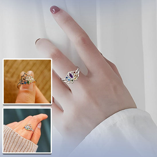Bague fleur de lotus 7 chakras acier inoxydable or ou argenté