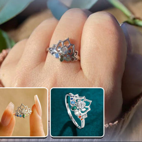 Bague fleur de lotus 7 chakras acier inoxydable or ou argenté