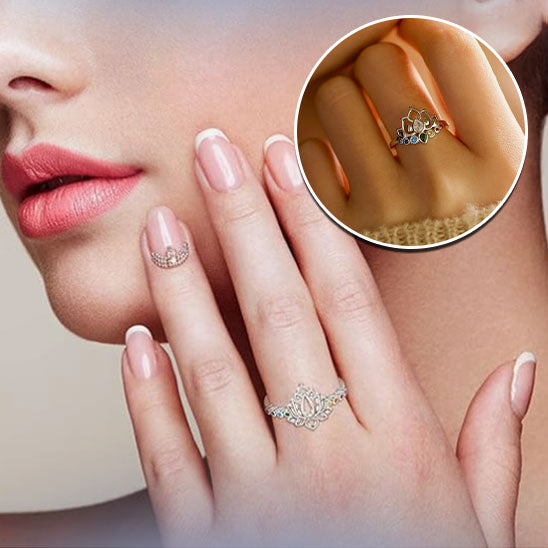 Bague fleur de lotus 7 chakras acier inoxydable or ou argenté