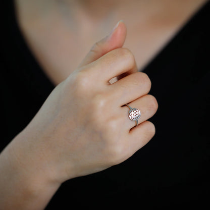 Bague fleur de vie annulaire femme acier inoxydable argenté