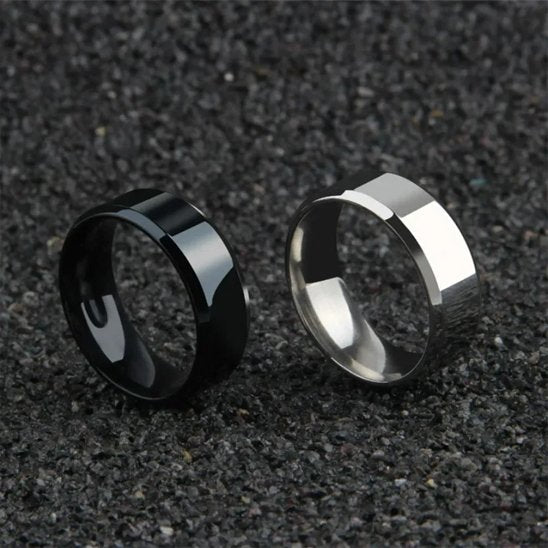Bague homme anneau acier inoxydable noir argenté