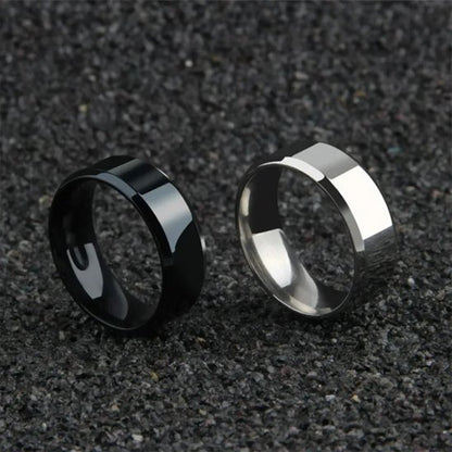 Bague homme anneau acier inoxydable noir argenté