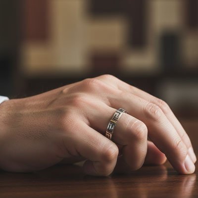 Bague homme anneau design géométrique
