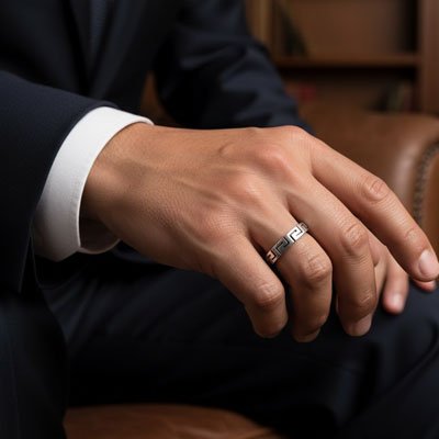 Bague homme anneau design géométrique
