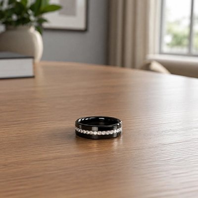 Bague homme anneau noir brillants