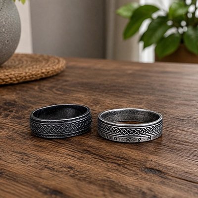 Bague homme anneaux celtiques 2 designs noirs argentés