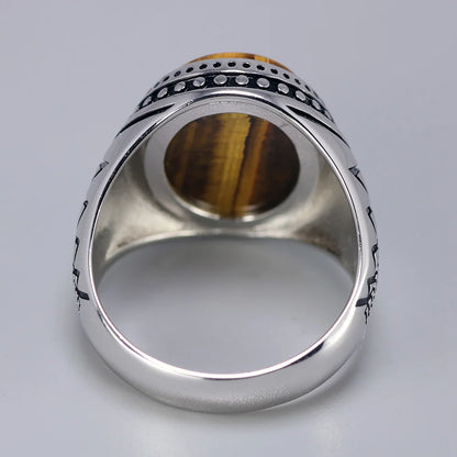 Bague homme argent sertie d'une pierre naturelle oeil de tigre ovale