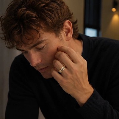 Bague homme dorée zircons