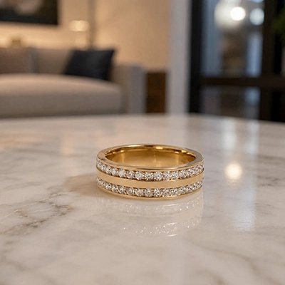 Bague homme moderne doée zircons