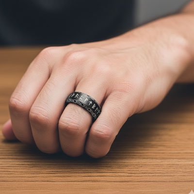 Bague homme runes noires